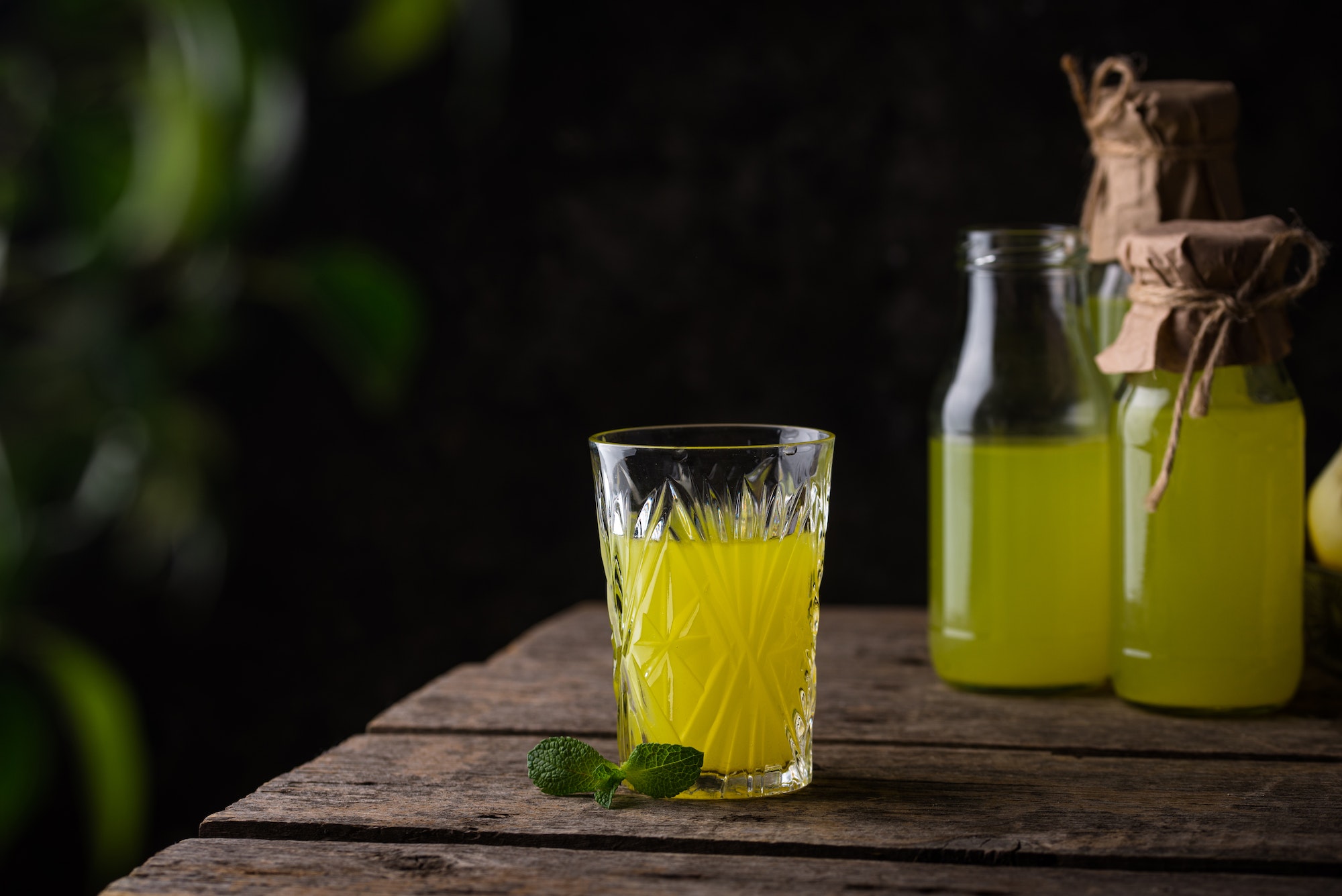 Traditional italian limoncello or lemon liquor
